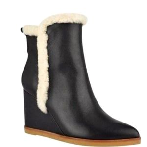 Marc Fisher Ltd Brendan Genuine Leather & Shearling Wedge Bootie Size 9